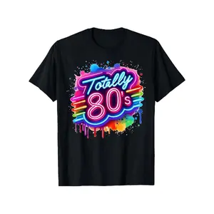 [100% Cotton] 100% Cotton Men'S 80s Neon Retro Graphic T-Shirt Totally 80s Neon Dripping Paint & 80 Number Design, 80s Themed Party Outfit, Casual Round Neck Tee with 80s Music Nostalgia, Machine Washable, Extra Long PlusSize,