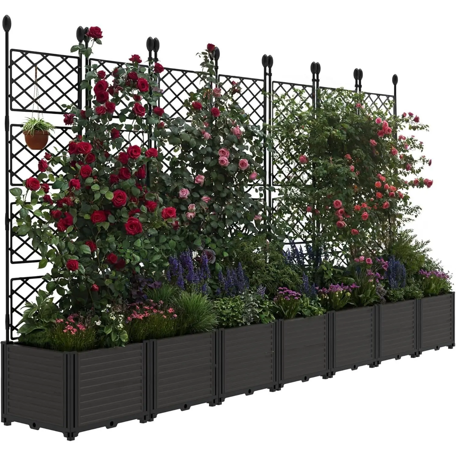 50-in Wide Raised Flower Bed with Trellis, Privacy Wall, Elevated Planter Box - Metal Frame DIY Kit, Outdoor Vertical Garden Boxes Climbing Plant Stand for Balconies