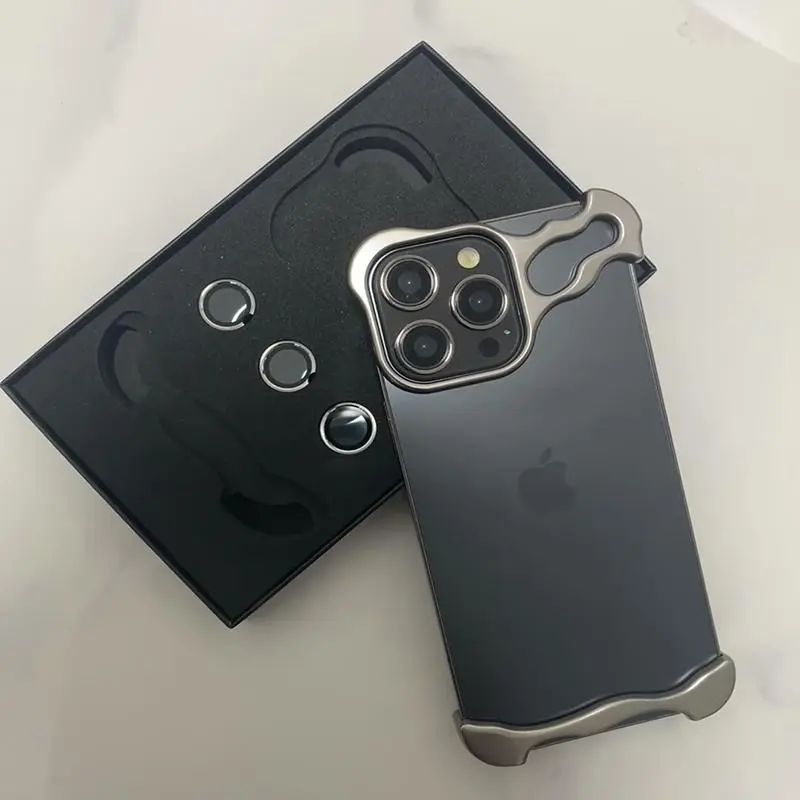 Luxury Irregular Aluminum Alloy Bumper Phone Case with Lens Film Protection, Metal Cover Accessories for iPhone 12-17 Series Including Pro, Pro Max, Air Models