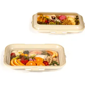 Crudités | Portable Snack Tray | Rectangle 2-Pack | Cream White | Reversible Stretch Lid Food Containers | BPA-Free, Freezer & Dishwasher Safe | Meal-Prep, Charcuterie, Salads, Picnic, Travel
