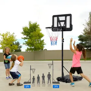 Kids Basketball Hoop, 5-7FT Adjustable Basketball Goal System for Kids, Youth, and Adults in The Backyard, Driveway with PC Backboard,Fillable Bas