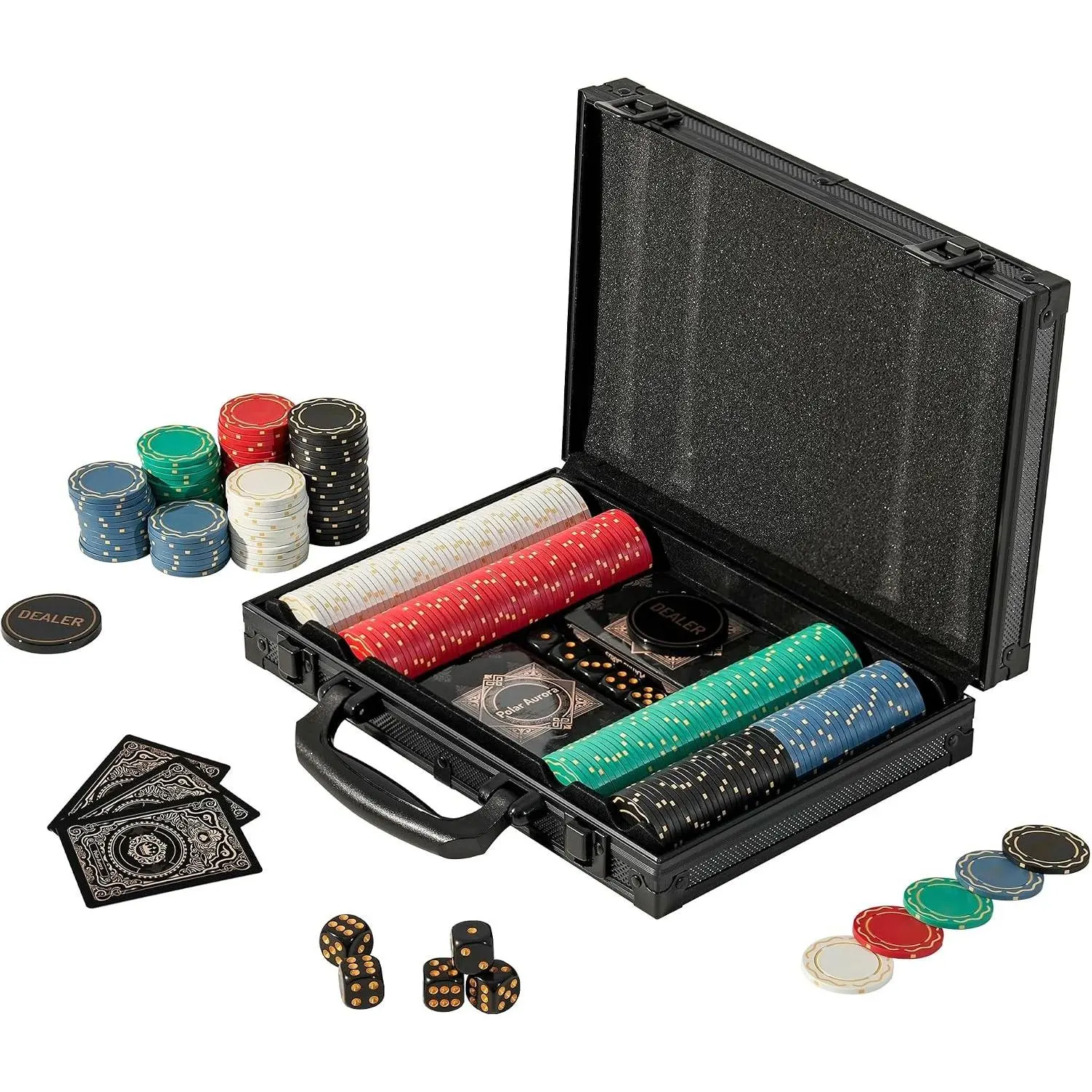 11.5 Gram Modern Design Poker Chip Set, 200pcs Blank Gold Dark Poker Set with Black Aluminum Case for Texas Hold'em, Casino Game Nights, Poker Parties