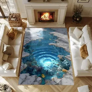 Optical Illusion Carpet, 3D Huge Crack Design Non-Slip Rug, Statement Floor Mat for Living Room Decor