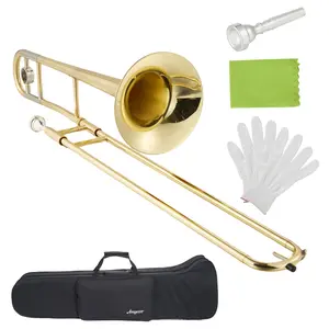Bb Alto Trombone Beginner & Professional Kit, Durable Brass Alto Trombone with Smooth Slide 7C Mouthpiece Complete Care Package for School Band Daily Practice Concert