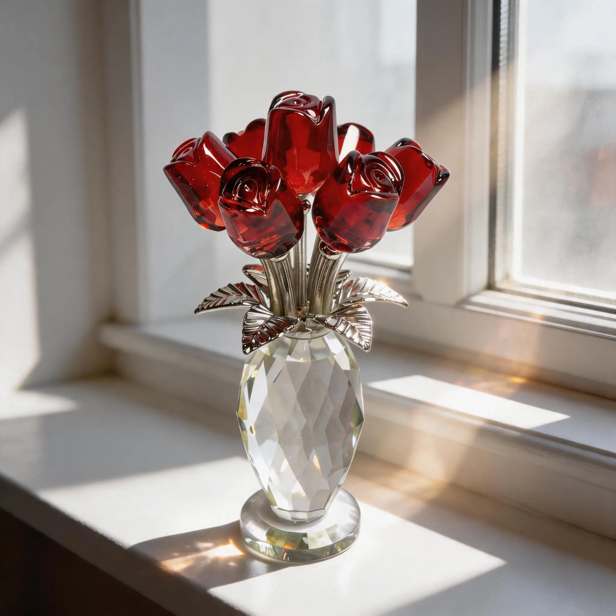 5.7" Ruby Red Lighted Artificial Rose Arrangement, Luxury Glow Never Wilts Decor, Elegant Desk Accent, Romantic Gift for Her & Bestie, Bedroom Home Decor, Fall Sale, Anniversary