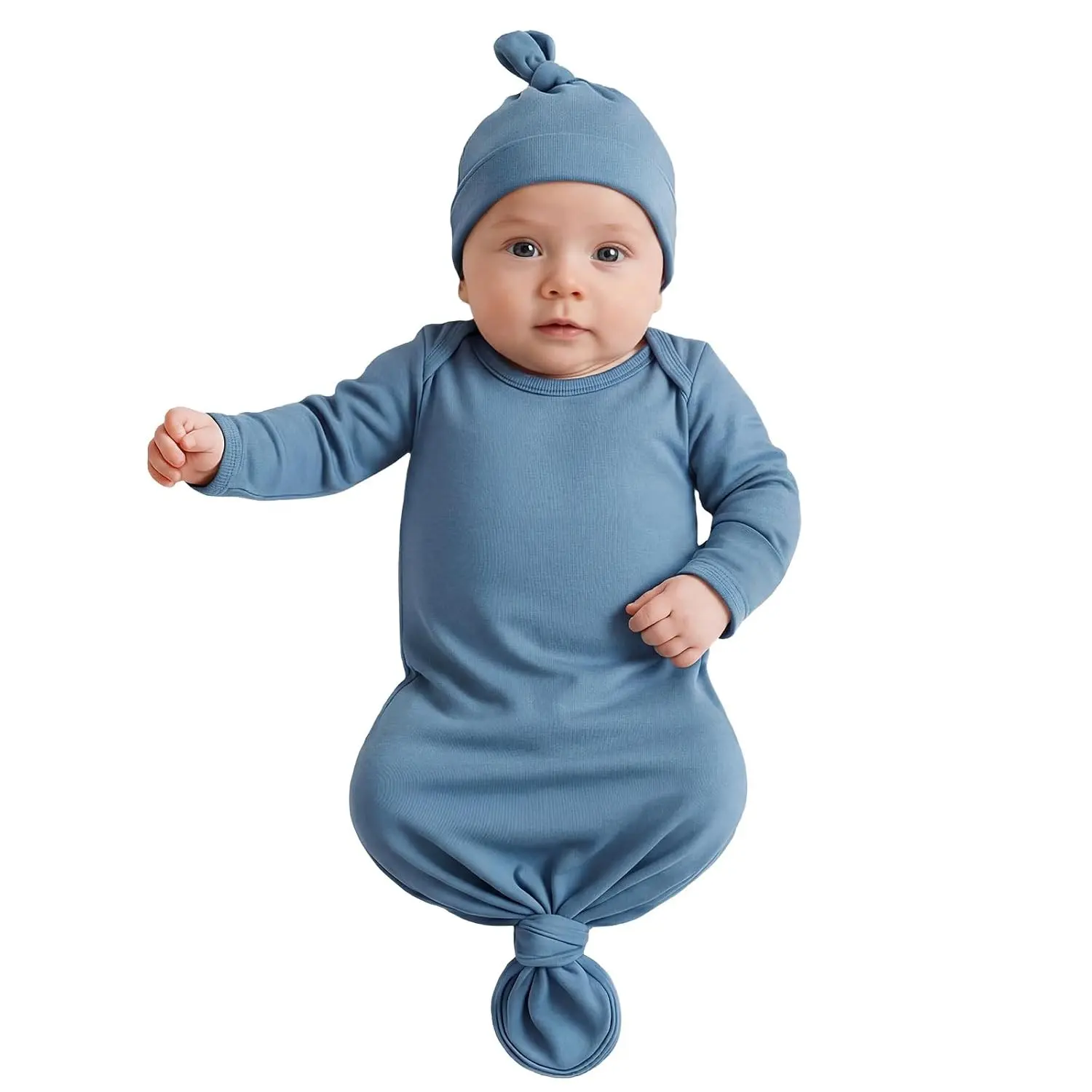 Stretchy Newborn Baby Gown with Fold-over Gloves 0-6 Months | Soft Breathable Coming Home Outfit, Baby Shower Gift for Girl Boy, Long Sleeve Infant Pajamas with HatGift