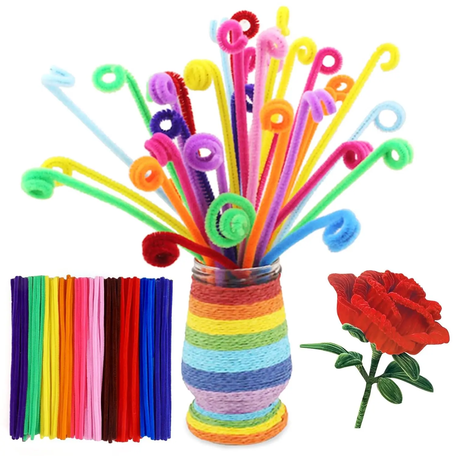 100 count Pipe Cleaners Bulk,12inch Pipe Cleaners Craft,Chenille Stems Art Supplies for Projects Creative DIY Room Decor,Soft & Flexible for  Arts and Crafts,DIY Projects,Decorations(10 Colors)