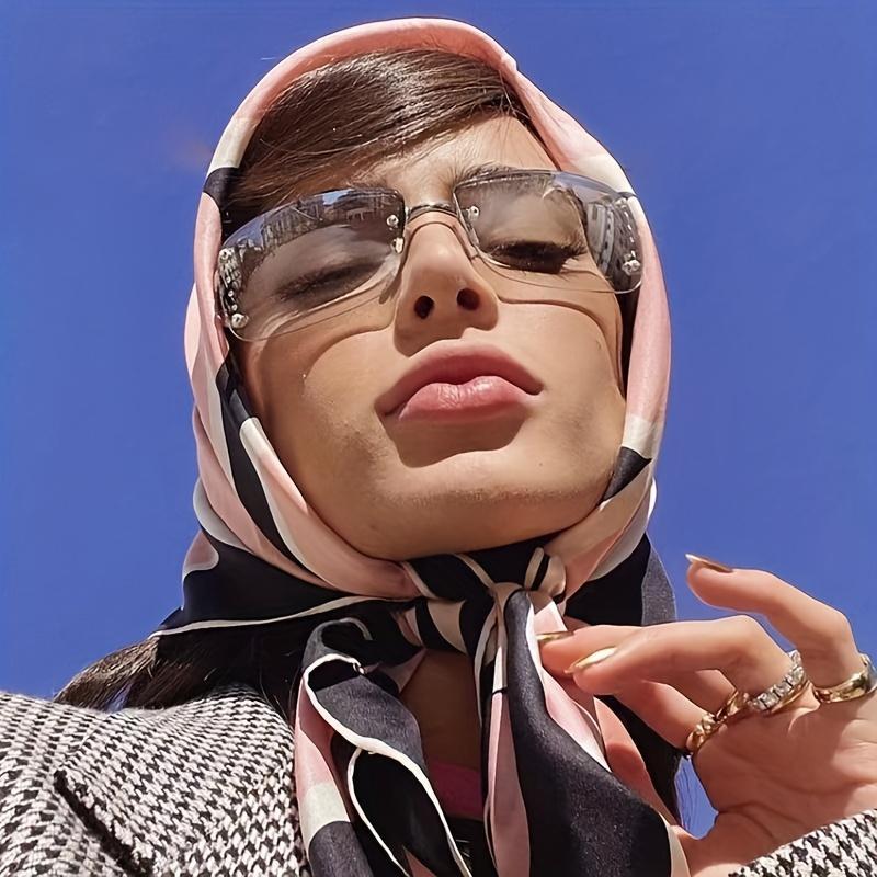 Women's Y2K Cyberpunk Frameless Glasses, Metallic Accents with Decorative Lenses, Lightweight Fashion Eyewear for Bold Style and Modern Aesthetics Trendy Square Cat Eye Sunglasses Oversized Aviator nighttime yellow tint Rectangle Sunglasses cute