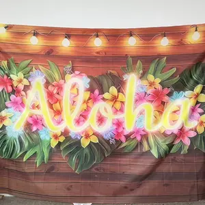2D 1pc Tropical Hawaiian Banner, High-Definition Print, Neon Aloha Letters, Indoor Outdoor Party Backdrop, Vibrant Tropical Theme Decor, Party Decorations Banners