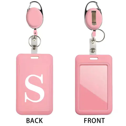 Letter Pattern ID Badge Holder with Retractable Reel, 1 Set Slim Vertical Design ID Badge Holder, Name Card Holder with Clip & Keyring