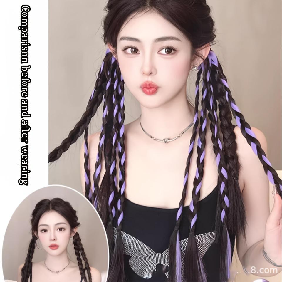 2-piece set 18inch synthetic wig, featuring colorful short sock braids, designed with elastic bands, perfect for daily wear or parties
