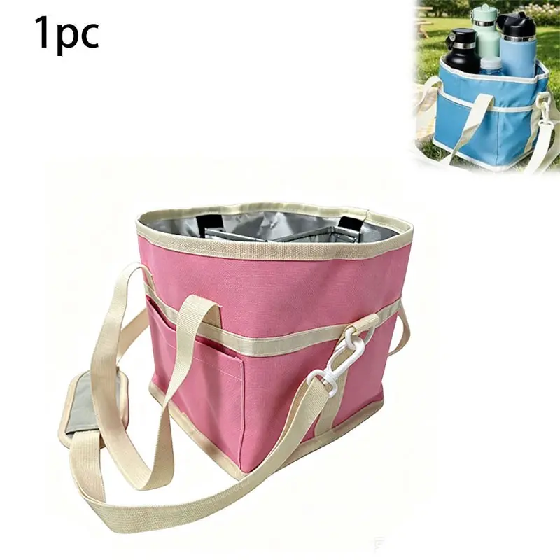 Family Size 4 Compartment Beverage Bottle Cooler Bag, Adjustable Strap Insulated Multi-Tube Rack, Reusable No Spill Drink Carrier, Ideal for Hiking, Walking, Sports, Picnics, Daily Use