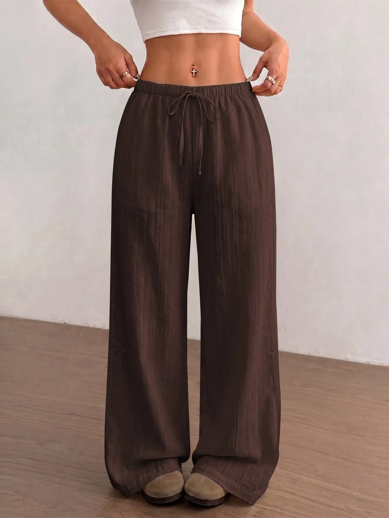 Women's1- 5 Pack Crinkle Wide Leg Pants, Loose Fit Lounge Trousers with Elastic Drawstring Waist, Flowy Palazzo Pants for Women, Comfortable Casual Bottoms for Travel, Vacation, Home, Everyday Wear