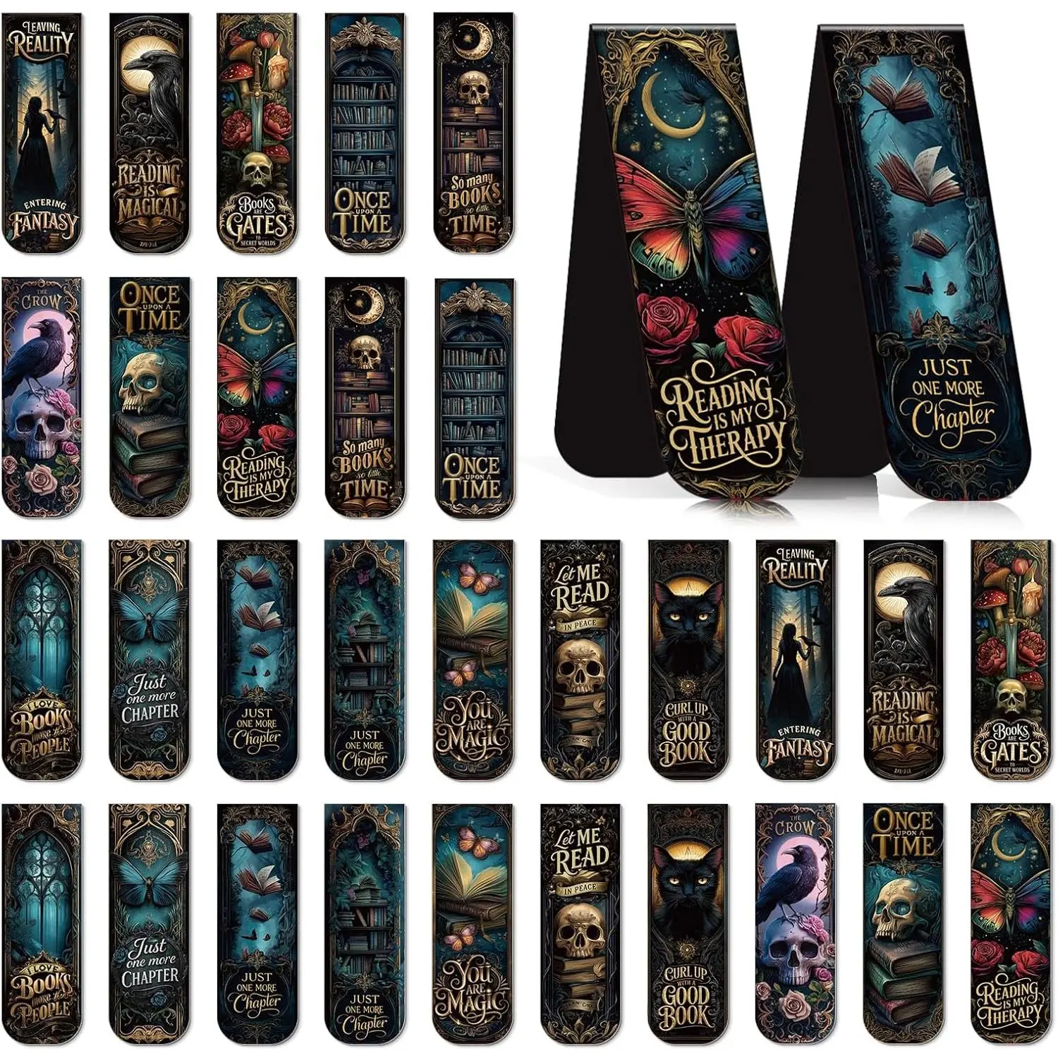 Gothic Romance Mini Clip Bookmarks - 30-Count Gothic Skull, Butterfly Bookmarks with Mystery Vibe, Office Stationery Page Markers for Women Book Lovers, Practical, Dark Romance