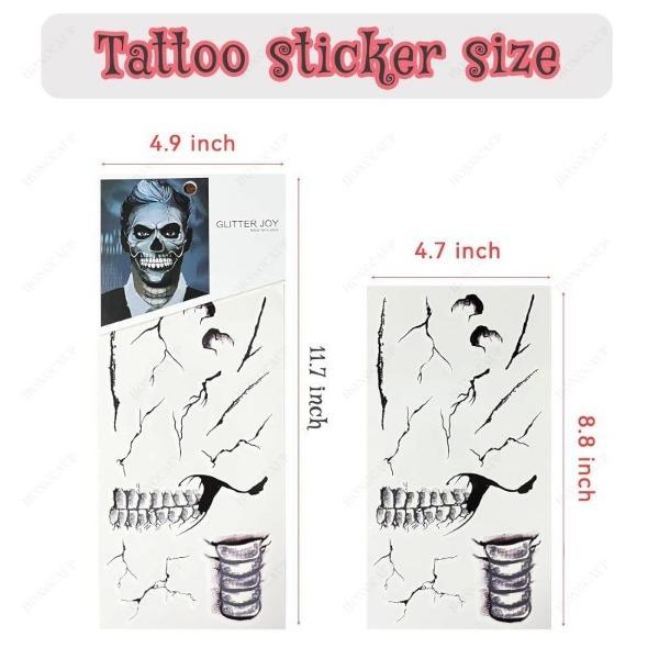 Fake Zombie Face Tattoos & Day of Dead Skull Stickers - Halloween Makeup Kit Accessories, Temporary Tattoo for Costume Prank, Women Men, Realistic Scar Wounds FX (3 Sheets)