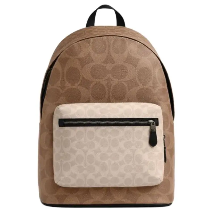 COACH West 32 Color-Block Classic Logo Zip Top Backpack in Faux Leather – Large Size for Men