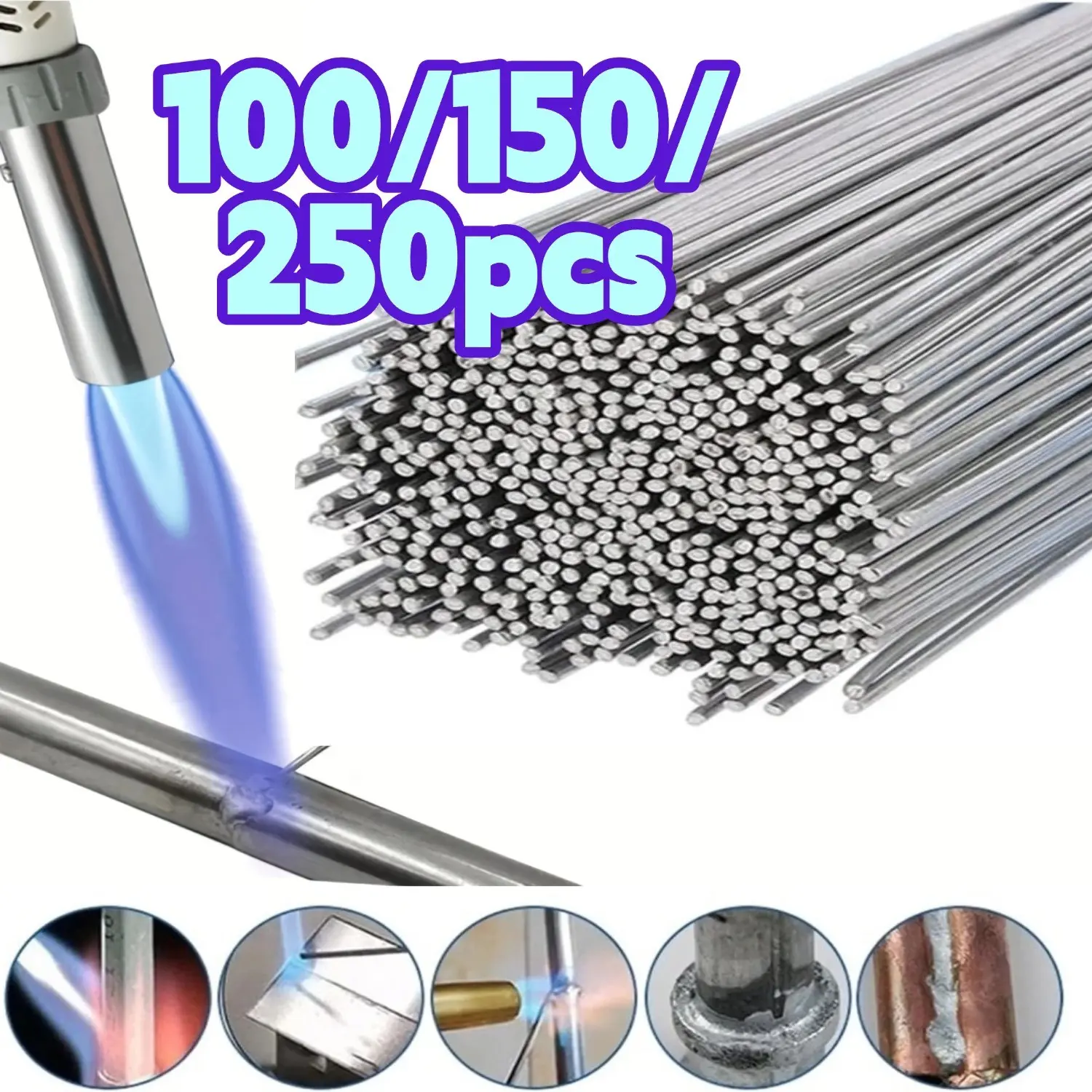 100/150/250 Pieces Core Aluminum Rods, Low Temperature Easy Melting Aluminum Welding Electrodes, 33cm/12.99 Inches Per Piece Welding Accessories