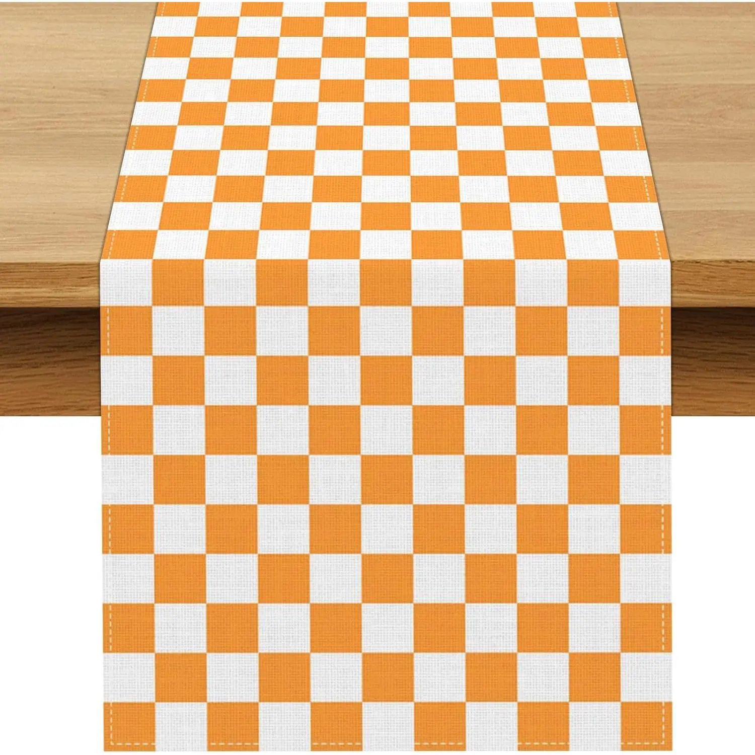 Orange White Checkered Table Runner Fall Thanksgiving Harvest Checkerboard Decoration for Wedding Birthday Bridal Baby Shower Christmas Home Party Kitchen Island Decor 13" x 72"