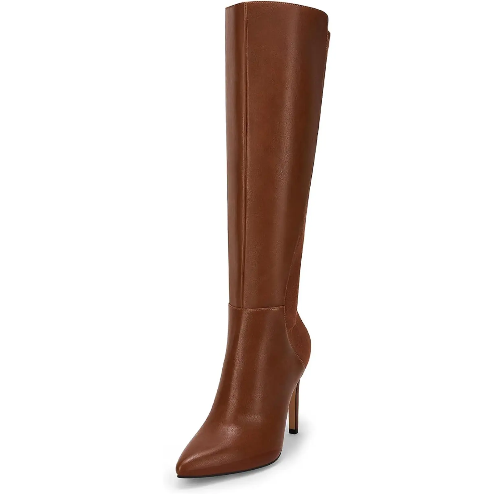 Coutgo Women's Knee-High Boots, Sexy Pointed Toe Stiletto High Heel Faux Leather Dress Shoes with Zipper Closure, Footwear, Plain, All Season, Mid Calf, Rubber, Basic, Synthetic, Above The Ankle But Below The Knee, Casual, Lightweight, Minimalist