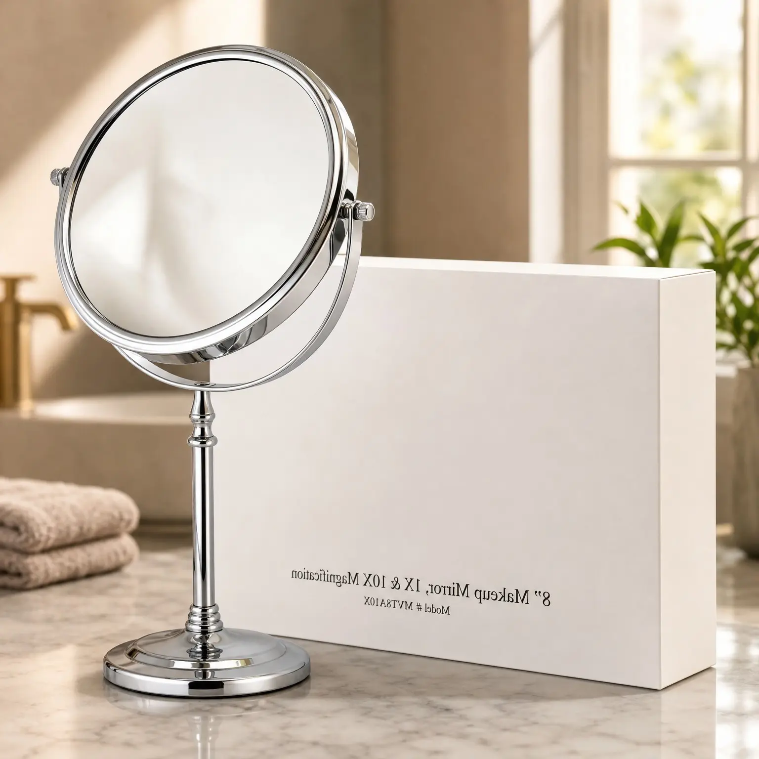 Large Double Sided 10X/1X Magnifying Makeup Mirror, 15" x 8" Chrome - Classic Free Standing Table Mirror for Bedroom Vanity, Bathroom & Skincare UseGift