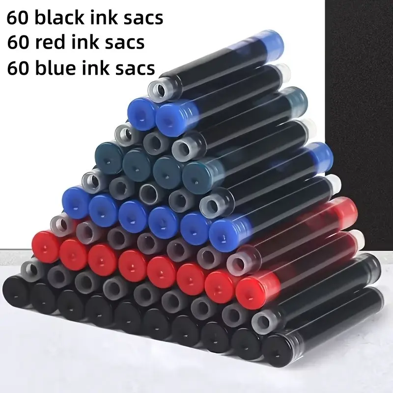 60-Pack 3.4mm Ink Cartridges, Blue Colors, Tube Container, Replacement Tips for Writing Pens, Office Supplies