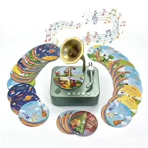 Vintage Phonograph Early Education Machine, 24 English Learning Cards, Custom Recording Story Songs, Toddler Educational Material