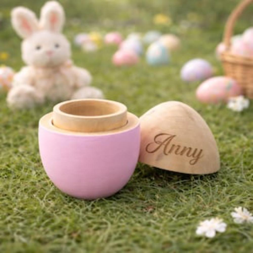Custom Easter Egg First Easter Gift Baby Keepsake Engraved Name Wooden Easter Egg Shakers