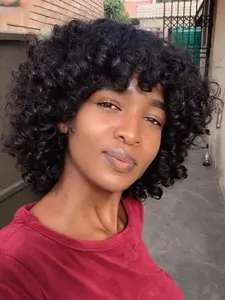 Jennie Hair Short Curly Bob Wig, 100% Real Human Hair, Premium Human Hair, Bangs Included, 200% Density, Perfect for Women, Fashionable and Attractive Style