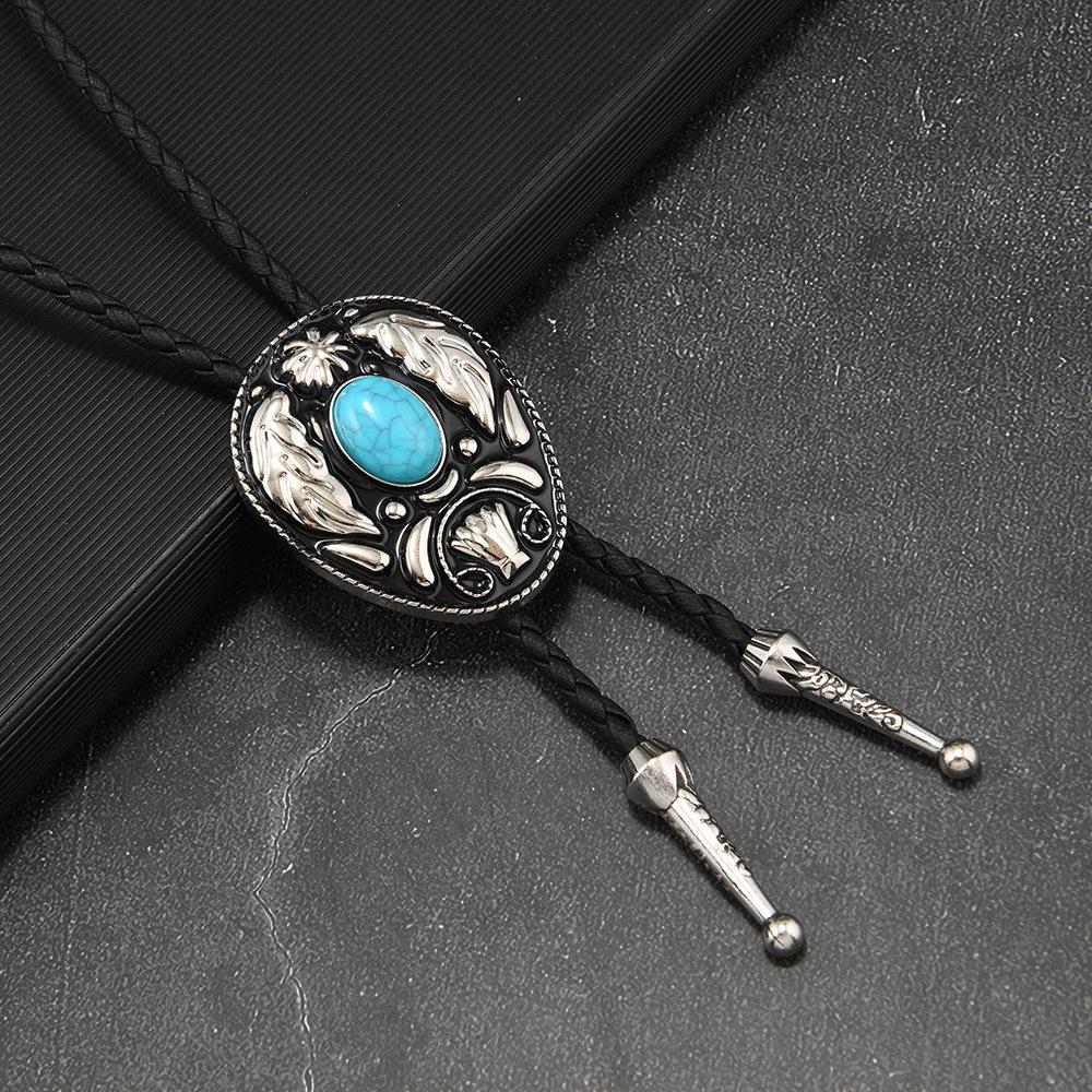 Men's Tie Turquoise Necklace Personalized Indian Western Cowboy Bolo Tie Necklace for Men and Women Couples Party Tie Daily Work Tie Pre-tied Bow Tie