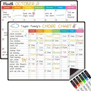 Magnetic Dry Erase Chore Chart Monthly Calendar Set - 14.5"x11" Chore Board for Fridge, 6 Extra Fine Point Markers Included - Shipped Flat