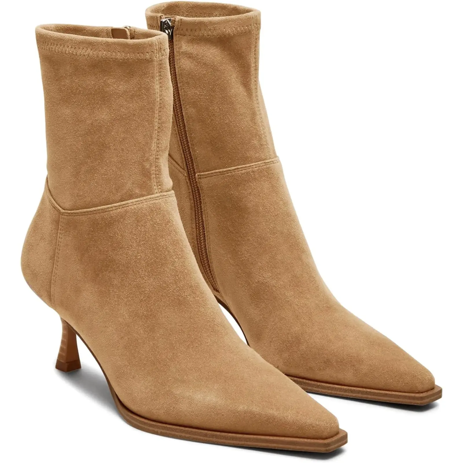 Coutgo Womens Kitten Low Heel Ankle Boots Pointed Toe Side Zipper Short Booties Fall Shoes