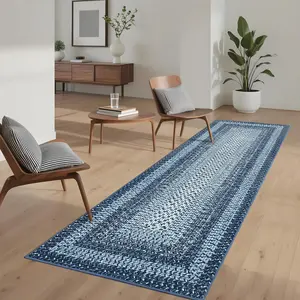 Kitchen Runner Rug, Long Hallway Runners Washable Area Rug, Farmhouse Rustic Braided Non Slip Kitchen Rugs Soft Low Pile Indoor Carpet Runners for Entryways, Laundry Room