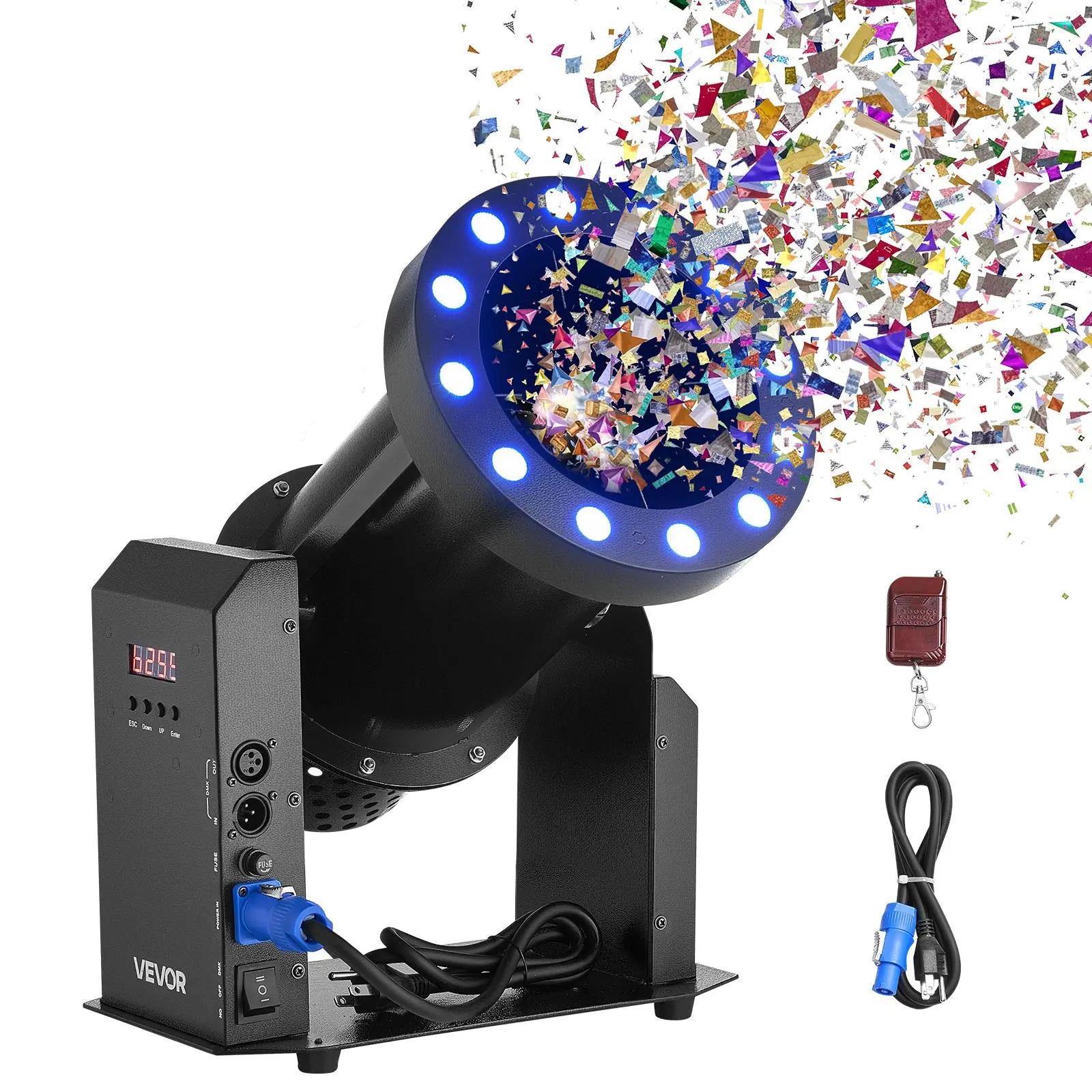 VEVOR Electric Confetti Machine with LED Lights, 1500W Powerful Output Confetti Cannon Launcher, DMX512, Manual Remote Control, Portable Confe-tti Shooter for Wedding Christmas Event Show Stage