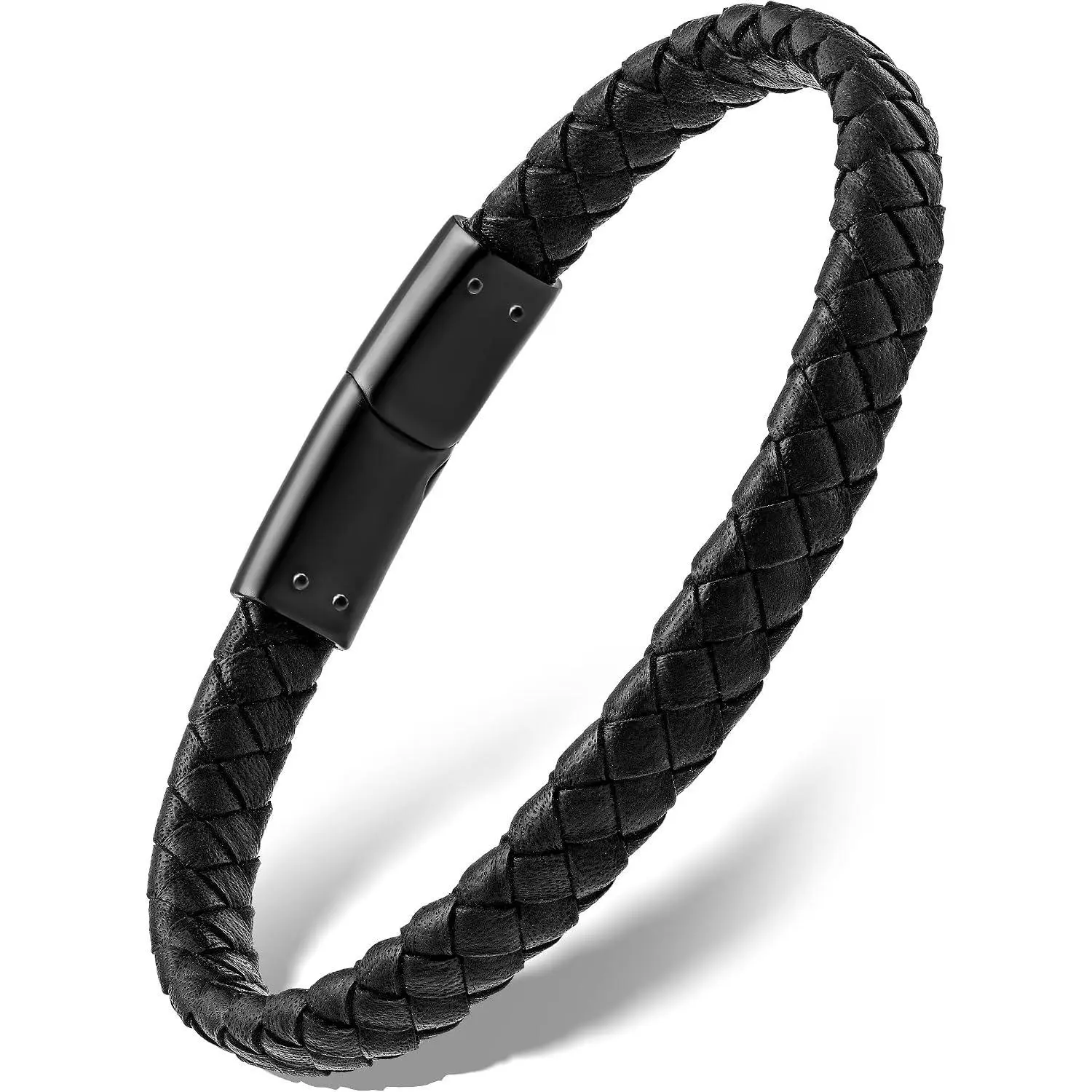 ® Black Leather Bracelets for Men –  Artisan Handcrafted Collection – Single, Stacked, & Double Strand Braided Leather, Onyx Stone &  Chain Designs – Authentic Men's Leather Bracelets