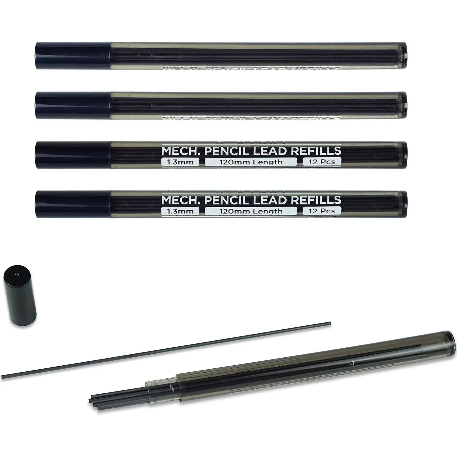 60 count 1.3 mm Lead Refills for Mechanical Pencil, Break Resistant Weatherproof, 120 mm Length, 12 count/tube, 5 Tubes