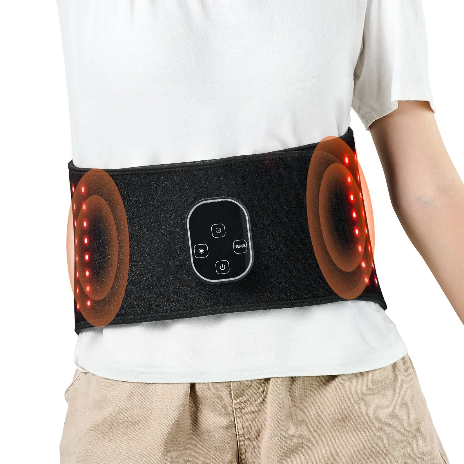 【DealsForYouDays】VEVOR Red Light Therapy Belt for Waist Shoulder, 660nm 850nm Red Light Therapy Wrap Device with Timer, 80 LED, 3-Level Vibration 10Hz Pulse, Cordless Light Therapy Pad for Pain Relief, Skin Health