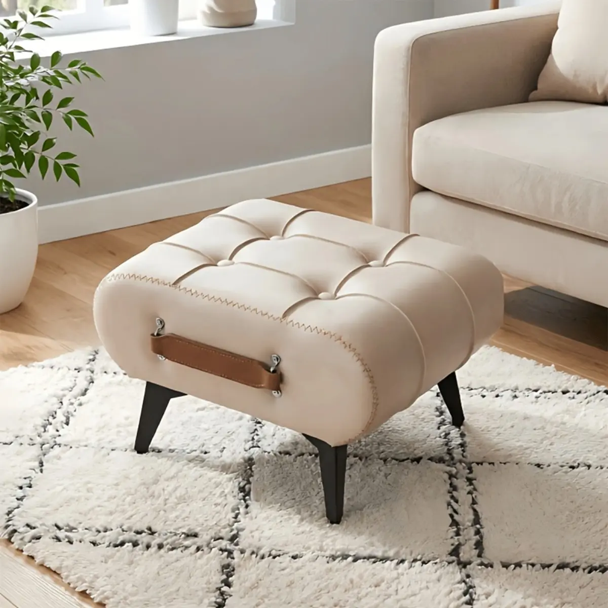 Small Footstool Ottoman - Stylish and Functional Faux Leather Footrest for Extra Seating in Living Room, Entryway, or Office