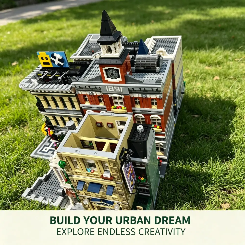 City Town Building Blocks Set, Model Building Kits, Building Block Sets, Includes Large Mall, Police Station, City Hall, Street Scene Style, Ideal for Urban Model Making, Gift & Collection