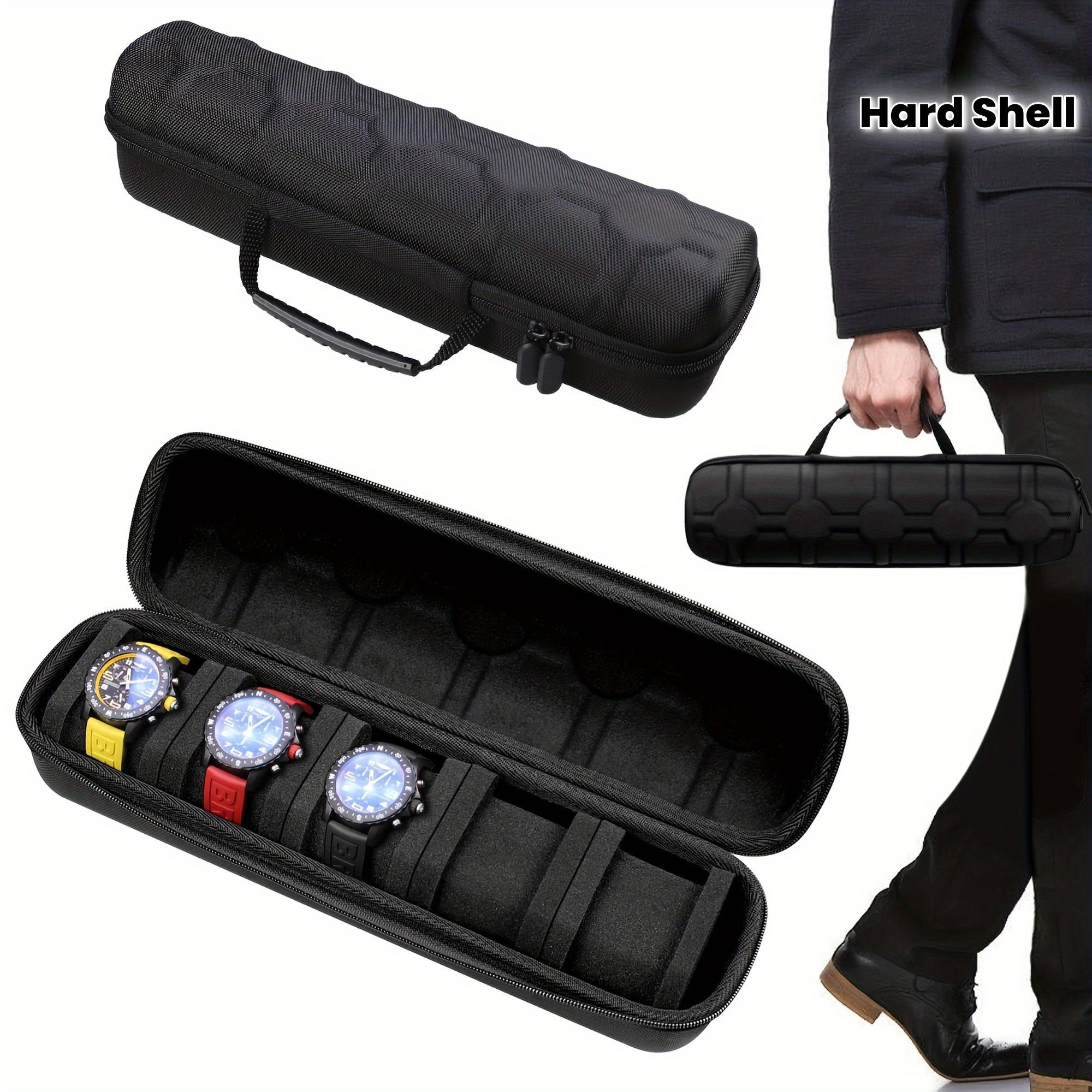 Watch portable storage suitcase with 5 card positions, large-capacity hard case watch storage display box, suitable for men's and women's smart watch storage, with soft foam pillow and handle.