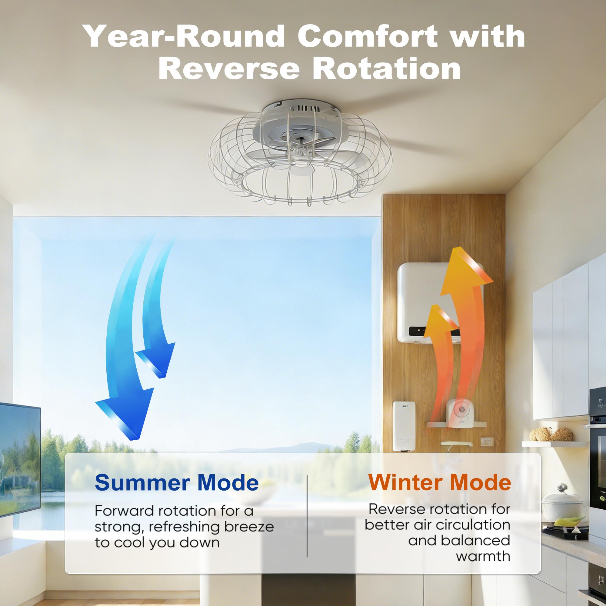 21'' Low Profile Bladeless Ceiling Fan with Lights Dimmable LED Enclosed Ceiling Fans with Light and Remote 6 Wind Speeds Reversible Ceiling Fan with Bluetooth Speaker for Kids Room Bedroom Party