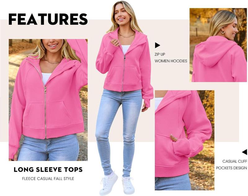 Imily Bela Womens Zip Up Sweatshirts Fleece Lined Collar Crop Hoodie Casual Cotton Long Sleeve Tops with Thumb Hole