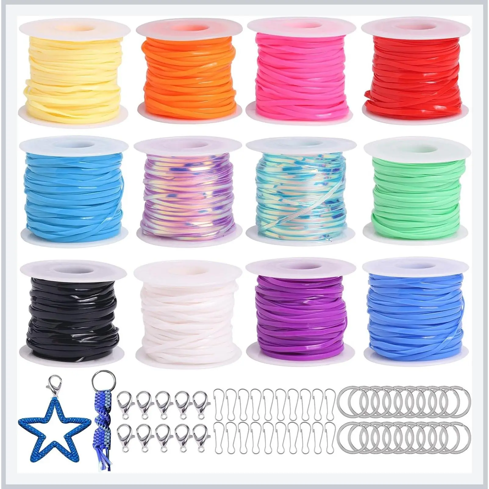 Lanyard String Kit, 12 Rolls Plastic Lacing Cord for Crafts and DIY ProjectsGift