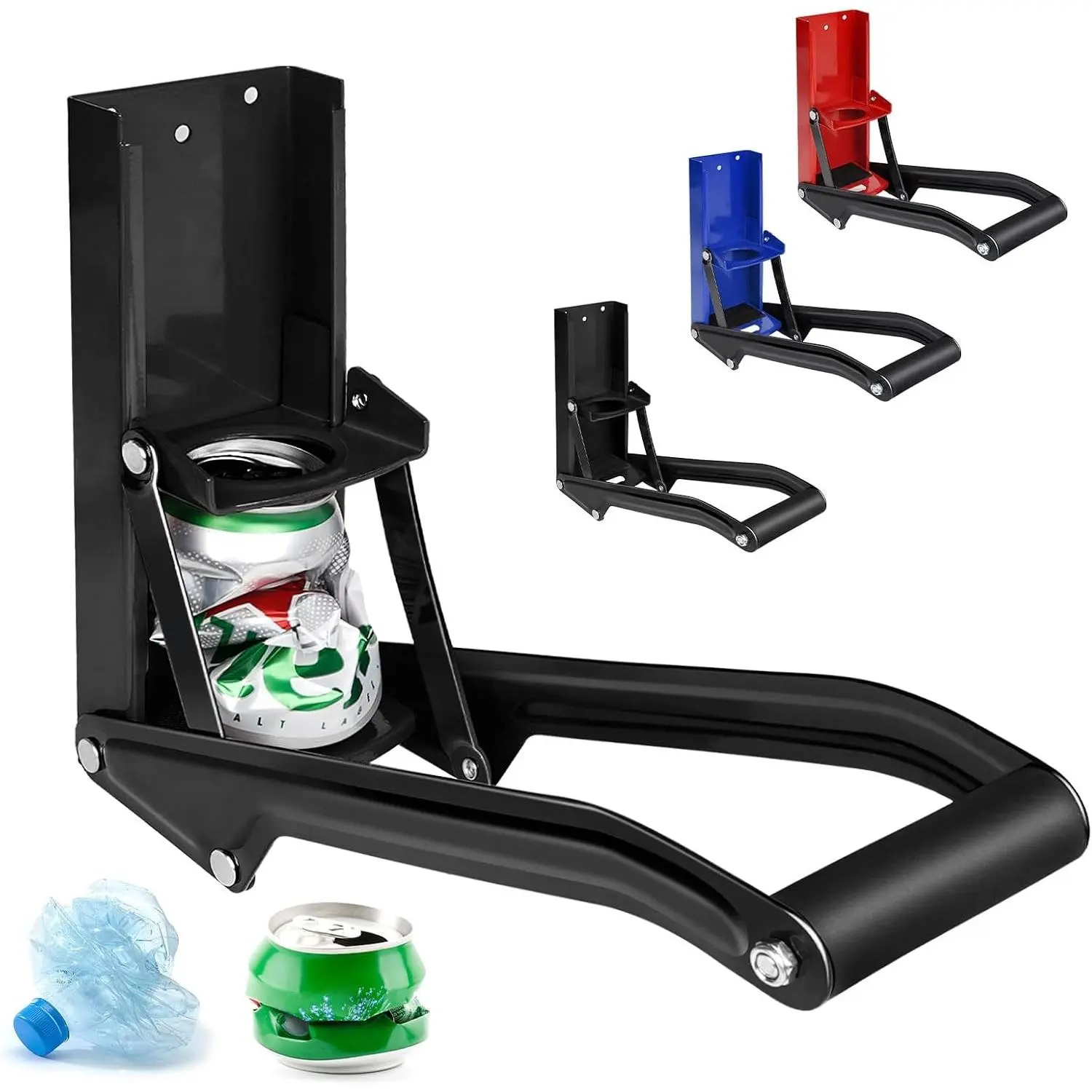 16 oz Metal Aluminum Can Crusher, Wall Mounted Heavy Duty Smasher for Aluminum Seltzer, Soda, Beer Cans And Bottles for Recycling, Gadgets for Home (Black)