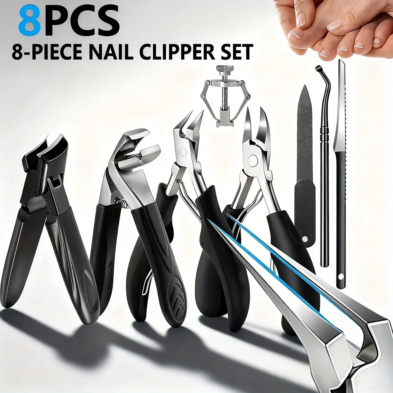 8 Piece Manicure Pedicure Kit, Claw Toe Corrector, Thick Nail Clipper, Dead Skin Remover, Home Foot Care Tools, Complete Nail Care Set