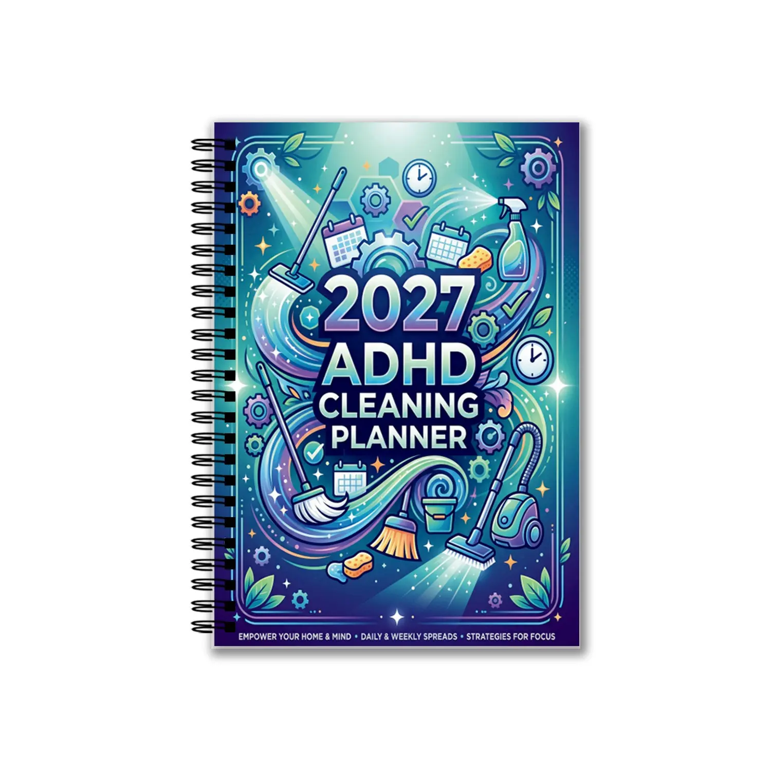 Aesthetic Adhd Cleaning Plan Spiral Notebook, Daily Weekly Monthly Yearly Chore Log, Home Organization System, Minimalist Task Manager
