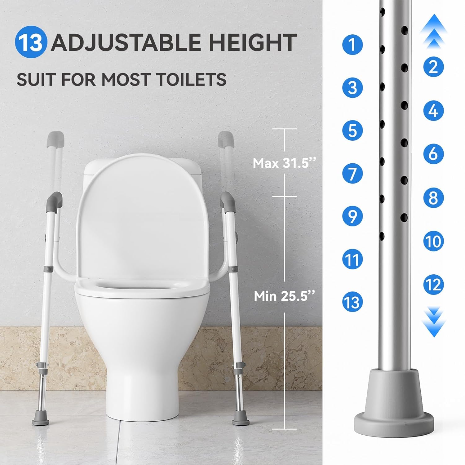 Toilet Safety Rails  Steel Sturdy Toilet Handle Height-Adjustable  Provides Support for Seniors,  and