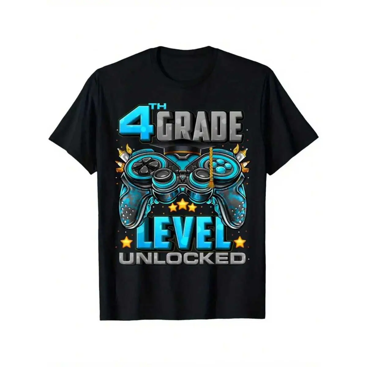 Boys' Soft Cotton Unlocked Graphic T-Shirt - 4th Grade Back to School Casual Wear, Medium Length, Prop 65 Safe, with Back Print
