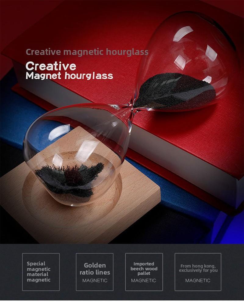 Magnetic Hourglass with Wooden Base - Mesmerizing Iron Filings Sand Timer, Cool Desk Decor Fidget Toy for Office, Unique Stress Relief Gift for Men Women Kids Magnetic Hourglass with Wooden Base - Mesmerizing Iron Filings Sand Timer, Cool Desk Decor Fidget Toy for Office, Unique Stress Relief Gift for Men Women Kids