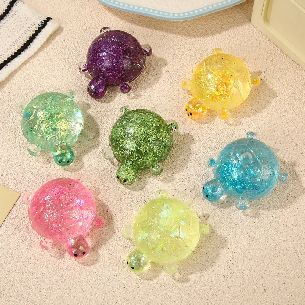 1/3/6pcs Multicolor Glitter Transparent Turtle Stress Relief Toy, Crystal Sand Soft Gel Toy, Desk Decor, Student Relaxation, Holiday Gift, Kids Fun Toy, Crystal Mochi Squishy