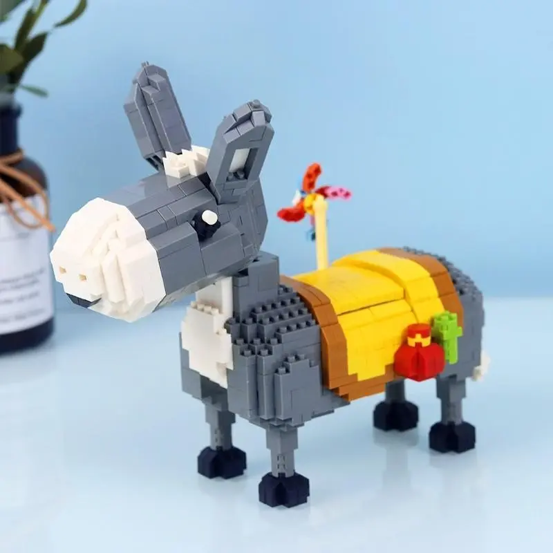 Cute Little Donkey Building Blocks With Pinwheel, DIY Assembly Model Toy, Exquisite Desktop Collectible Ornament, Perfect Birthday Gift